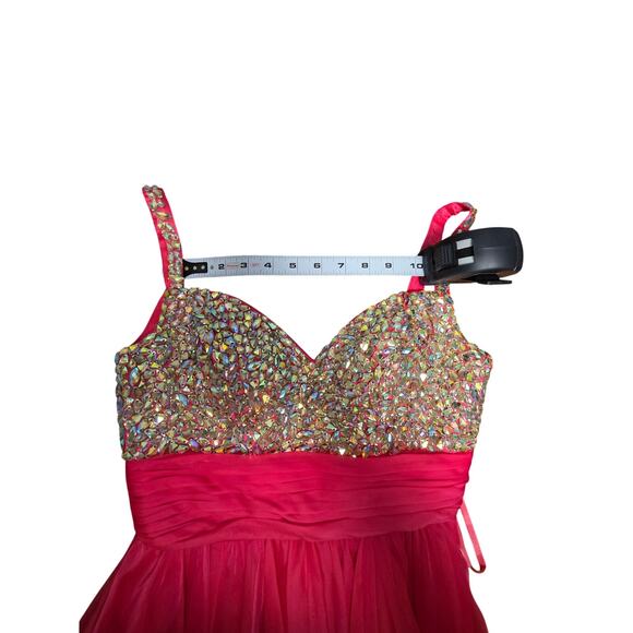Y2K Short Prom Dress La Femme Rhinestone Tulle Hot Pink SZ 0 Homecoming Dance - Picture 10 of 10